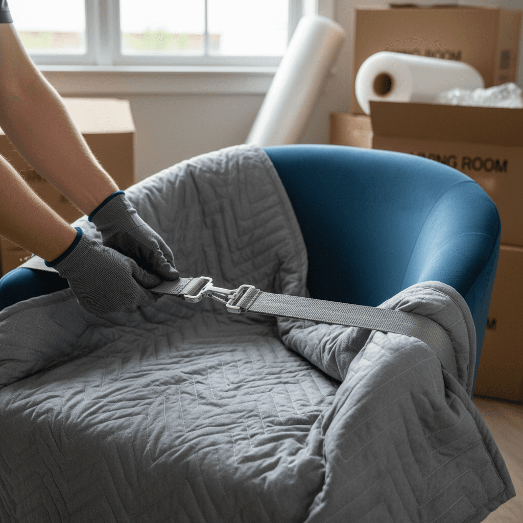 Mudanza en Madrid: embalaje de muebles de madera con protección profesional por Mudanzas Madroño